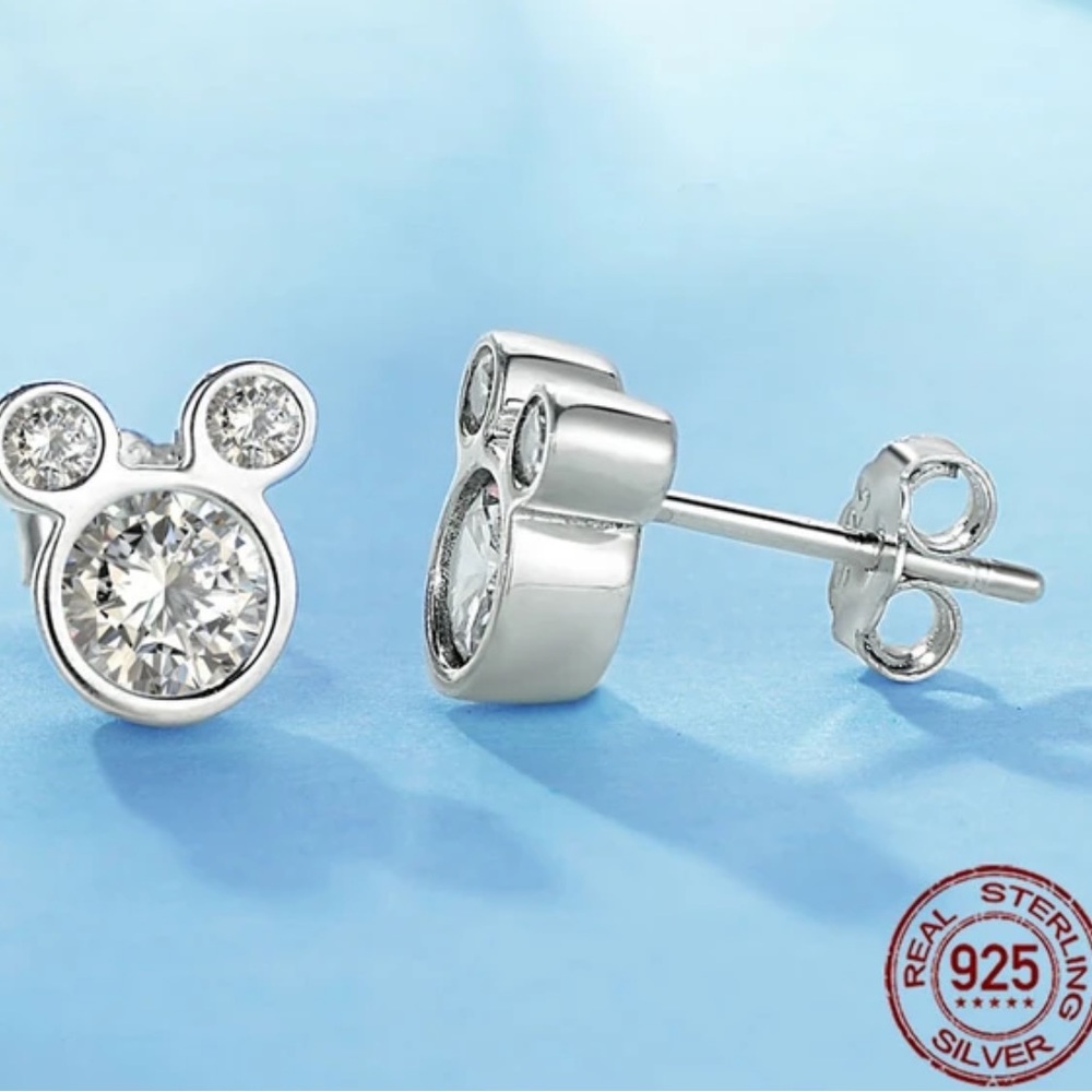 New Mickey Mouse Sterling Silver Cubic Zirconia Earrings Ballerina Sparkling - Picture 3 of 7